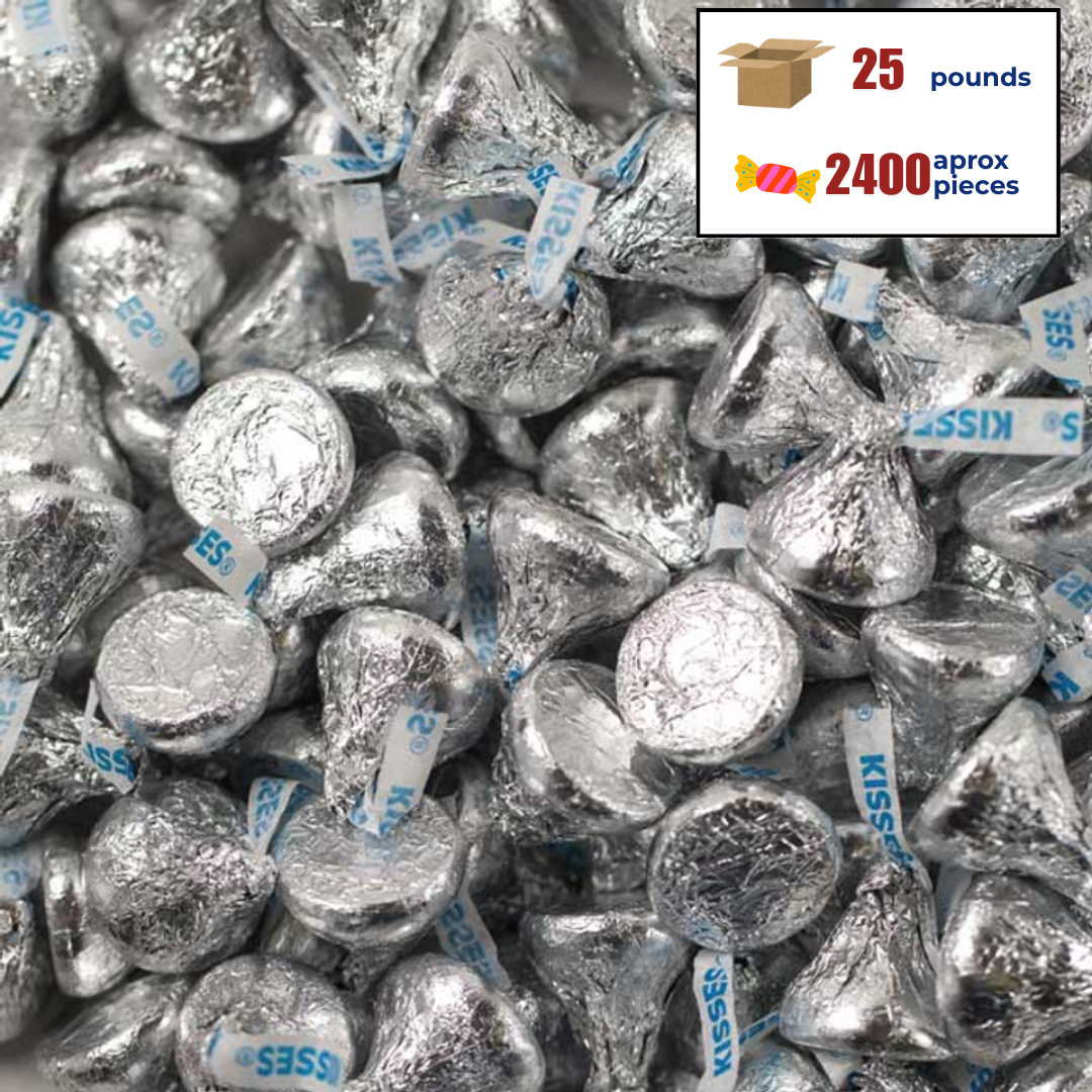 25lb Silver Hershey Kisses (+/- 2400 pieces)